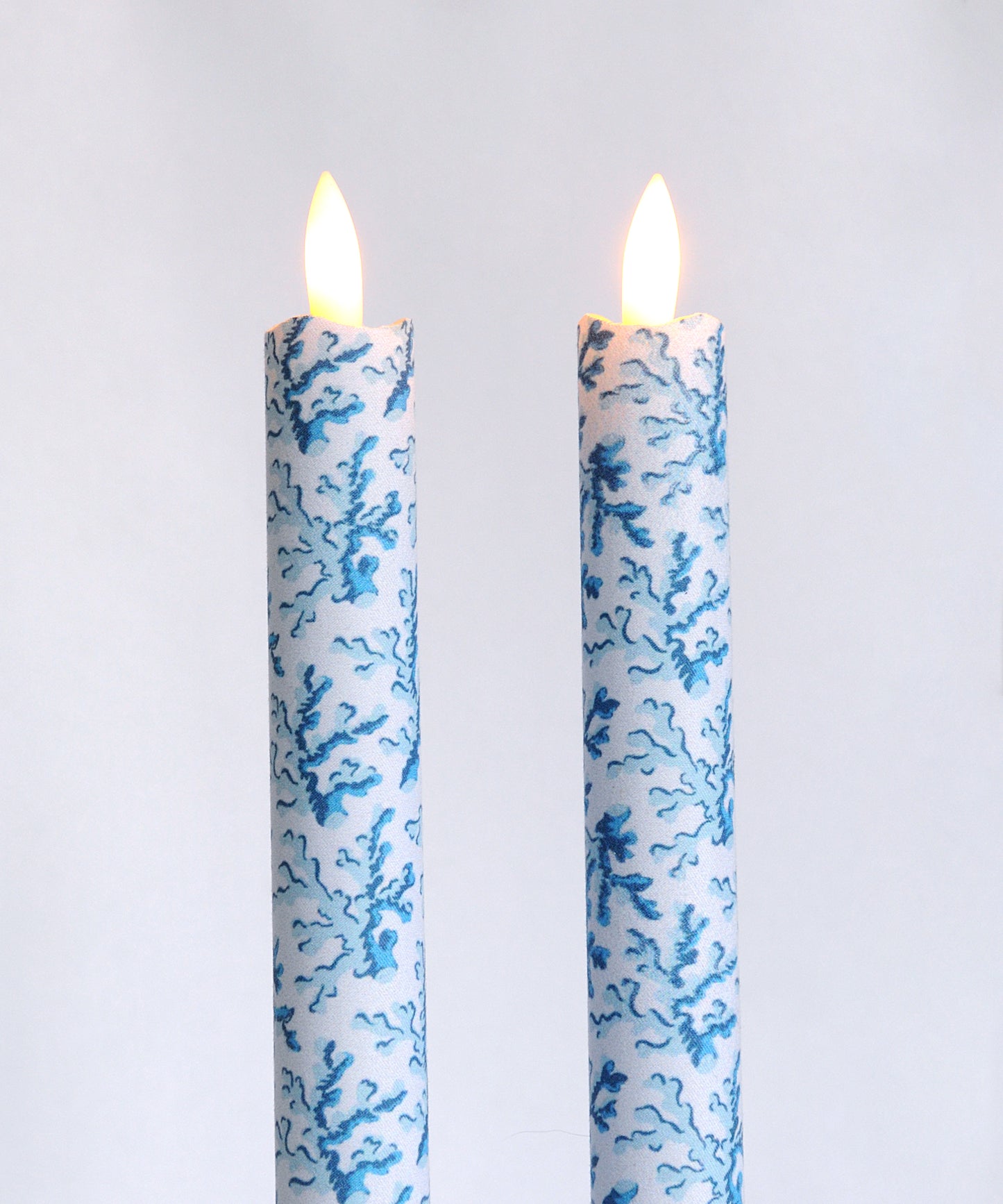 'Coral Tide Blue Reef' - Fabric wrapped Flameless LED Wax Candles