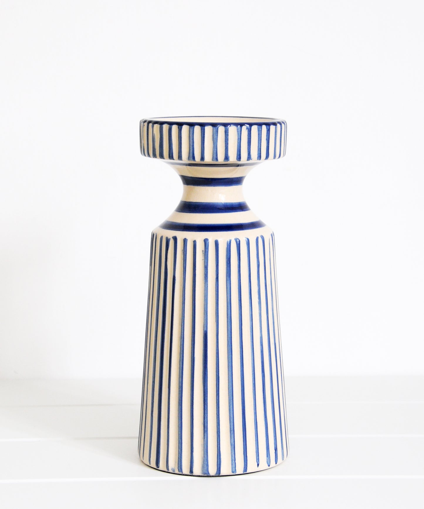 Blue & White Striped Candle Holder