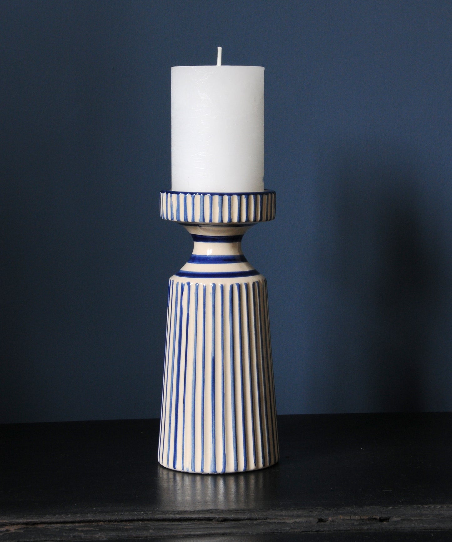 Blue & White Striped Candle Holder