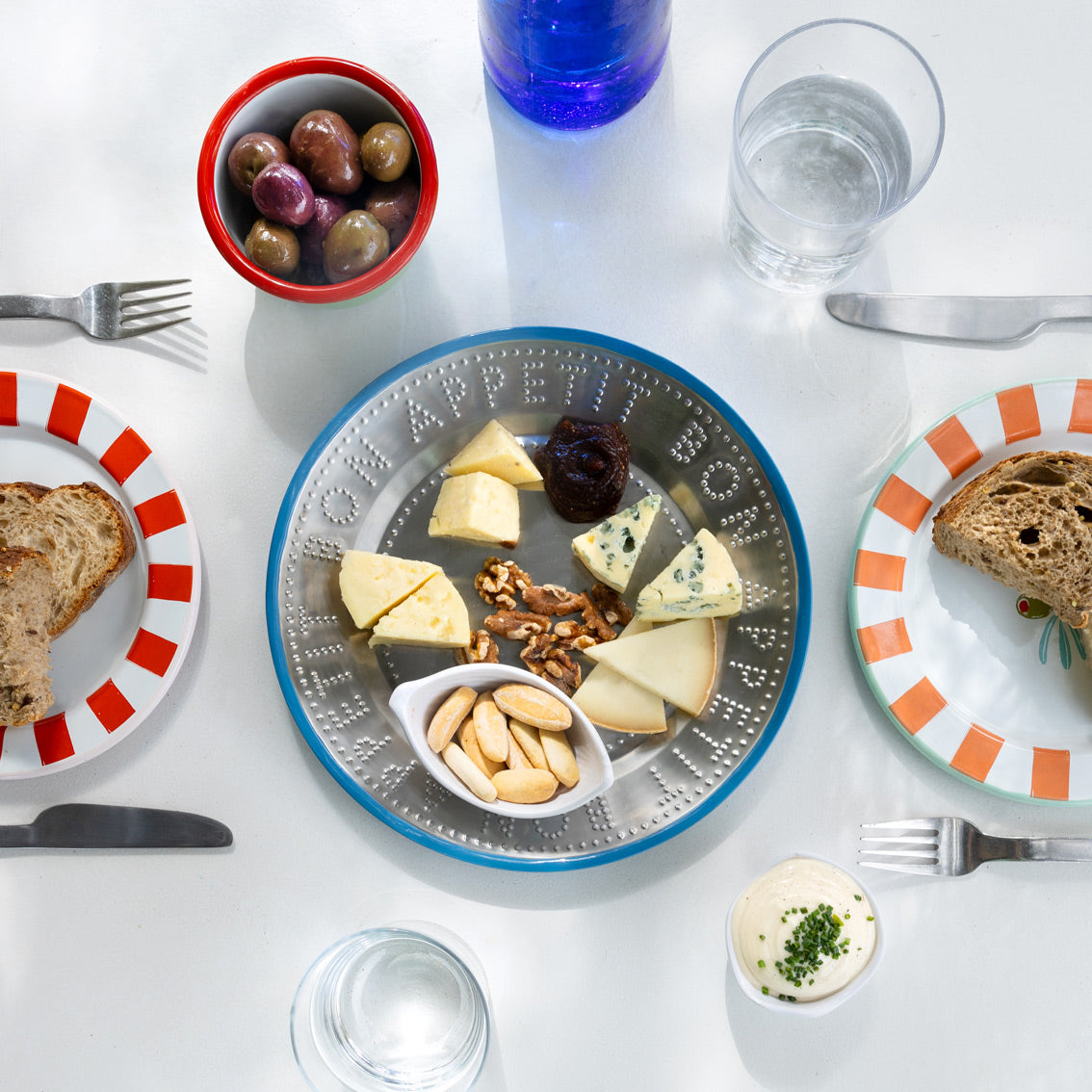 'Bon Appetit' Stainless Steel Plate - Blue edge