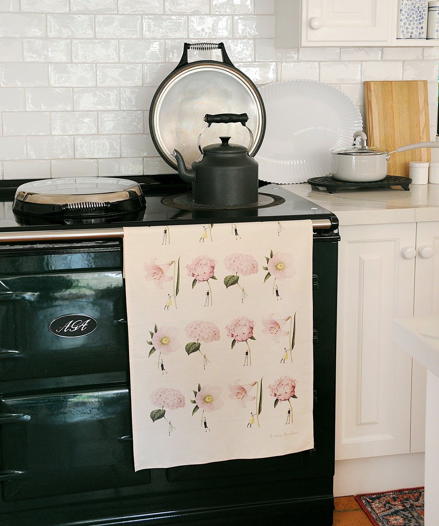 In Bloom Pink Flowers Tea Towel - By Laura Stoddart