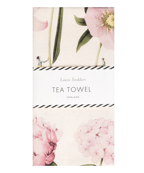 pink flower tea towel