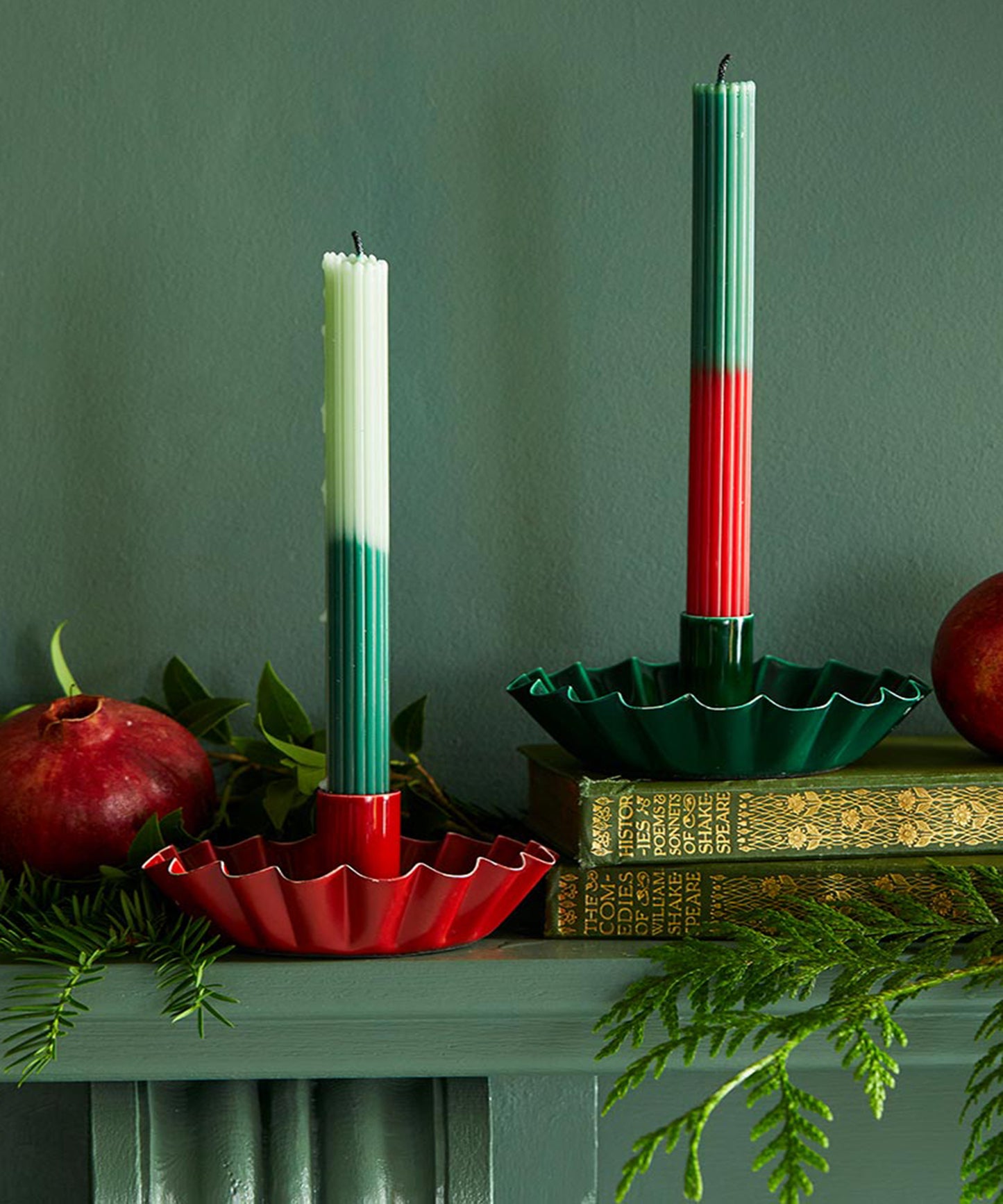 Dark Green Scalloped Candle Holder