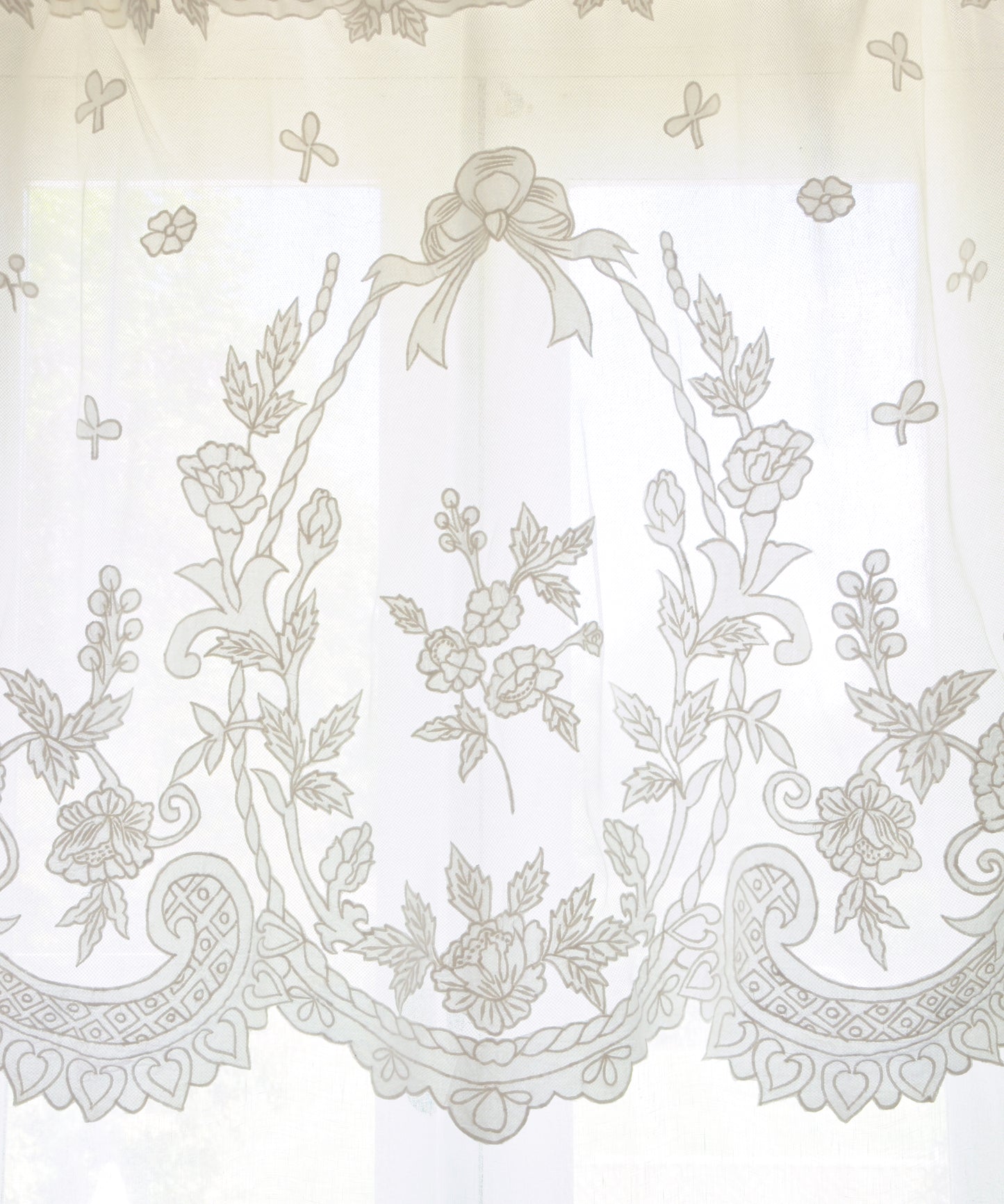 White Linen Curtain with Lace Overlay