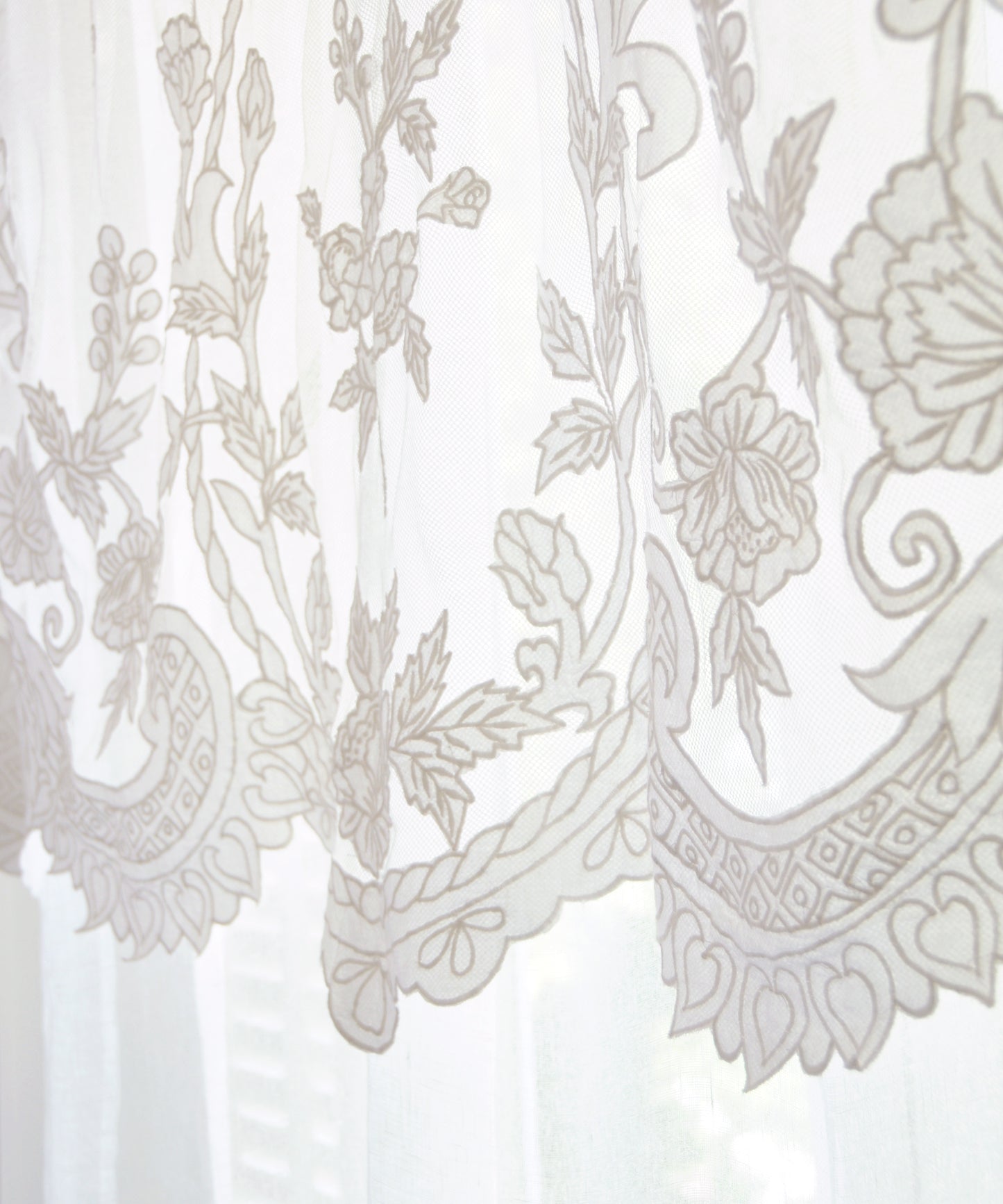 White Linen Curtain with Lace Overlay