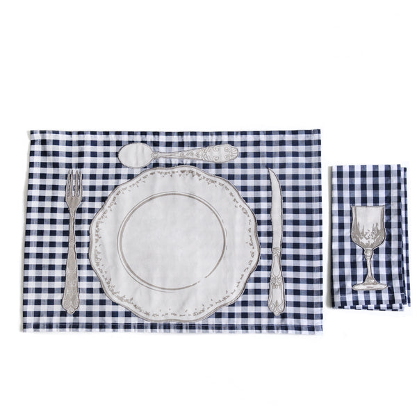 blue gingham placemat and napkin