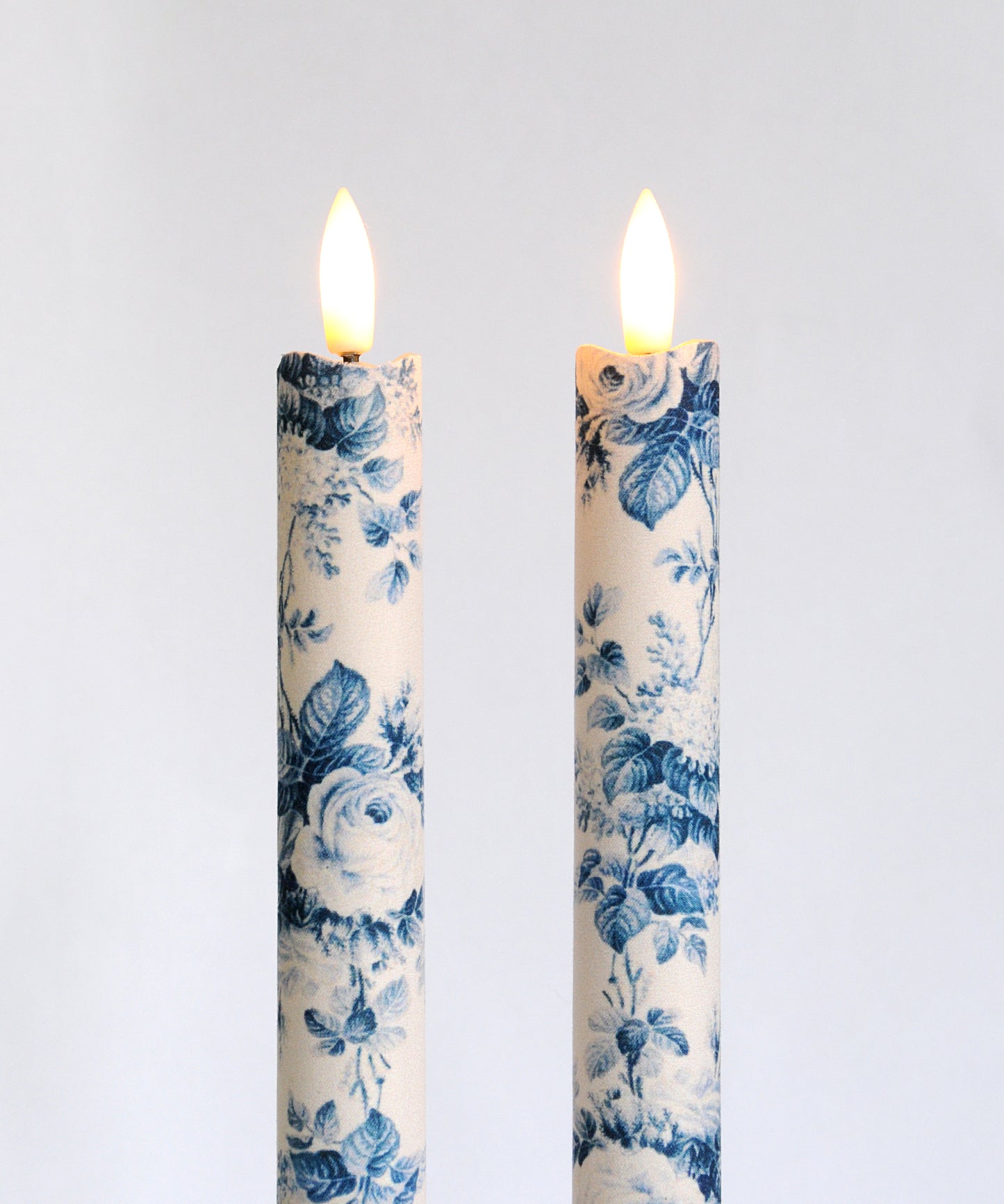 'Belmont Toile French Blue' - Fabric wrapped Flameless LED Wax Candles
