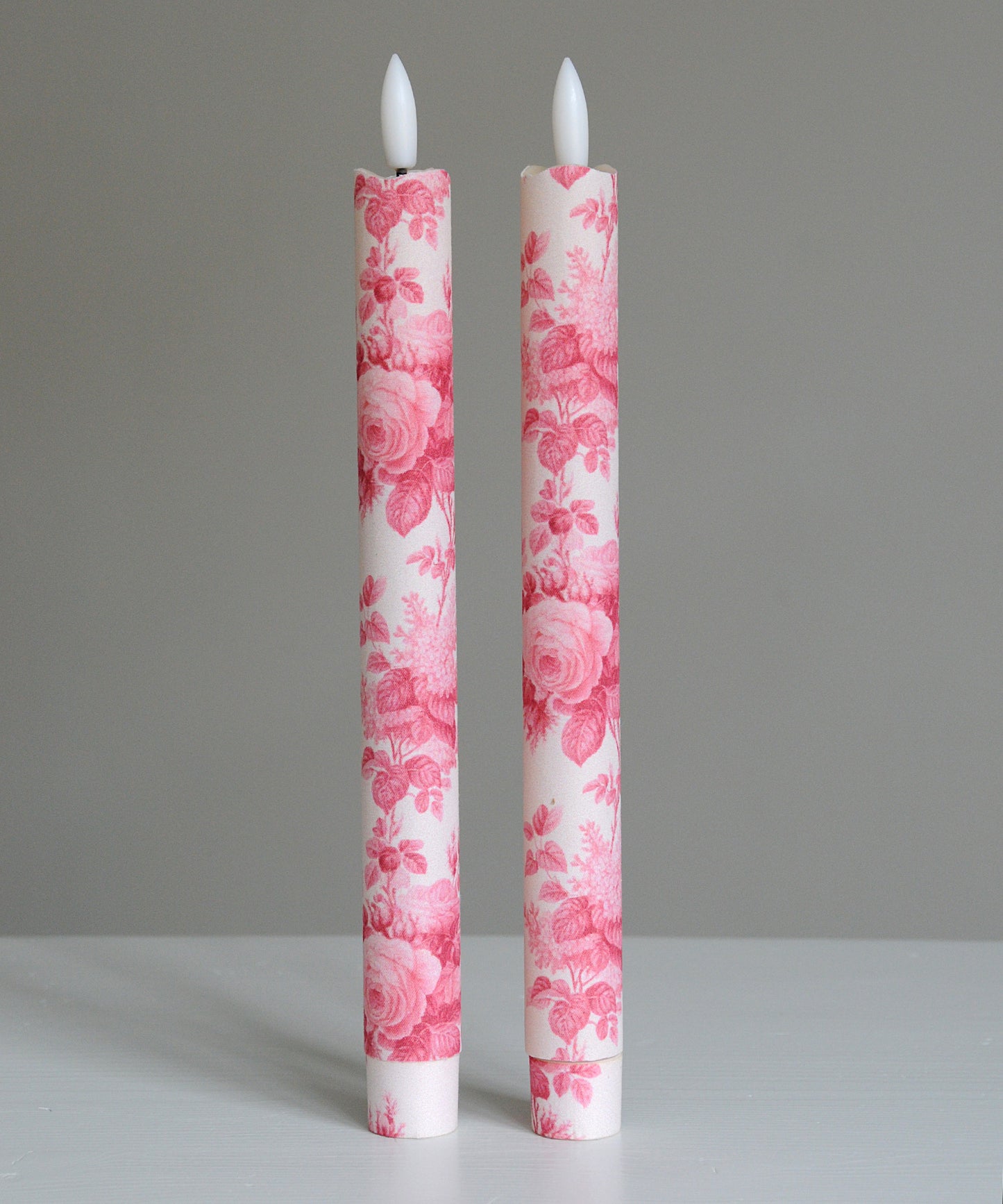 'Belmont Toile Tea Rose' - Fabric wrapped Flameless LED Wax Candles