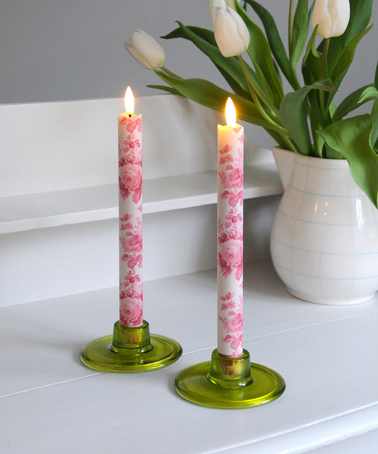 'Belmont Toile Tea Rose' - Fabric wrapped Flameless LED Wax Candles