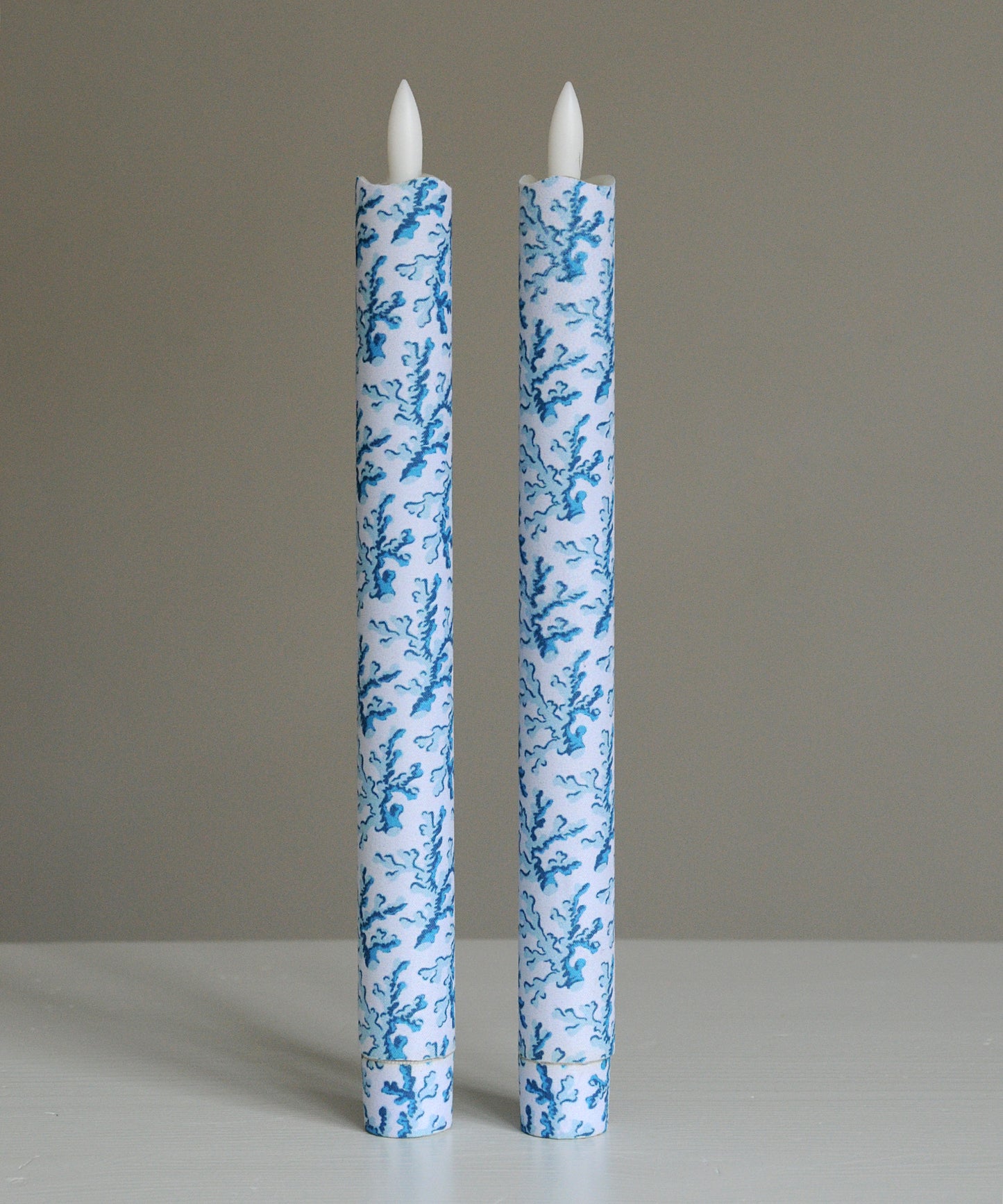 'Coral Tide Blue Reef' - Fabric wrapped Flameless LED Wax Candles