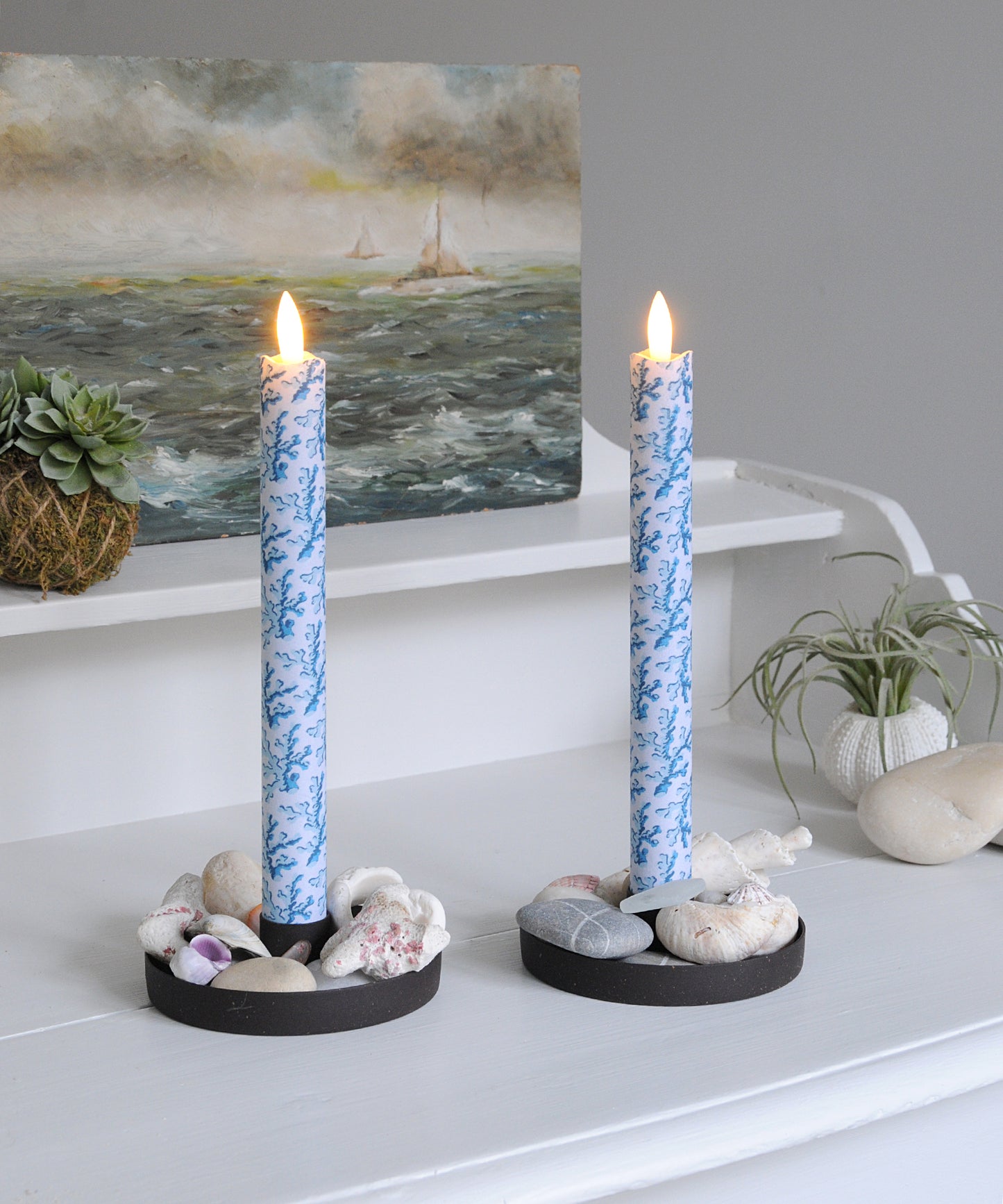 'Coral Tide Blue Reef' - Fabric wrapped Flameless LED Wax Candles