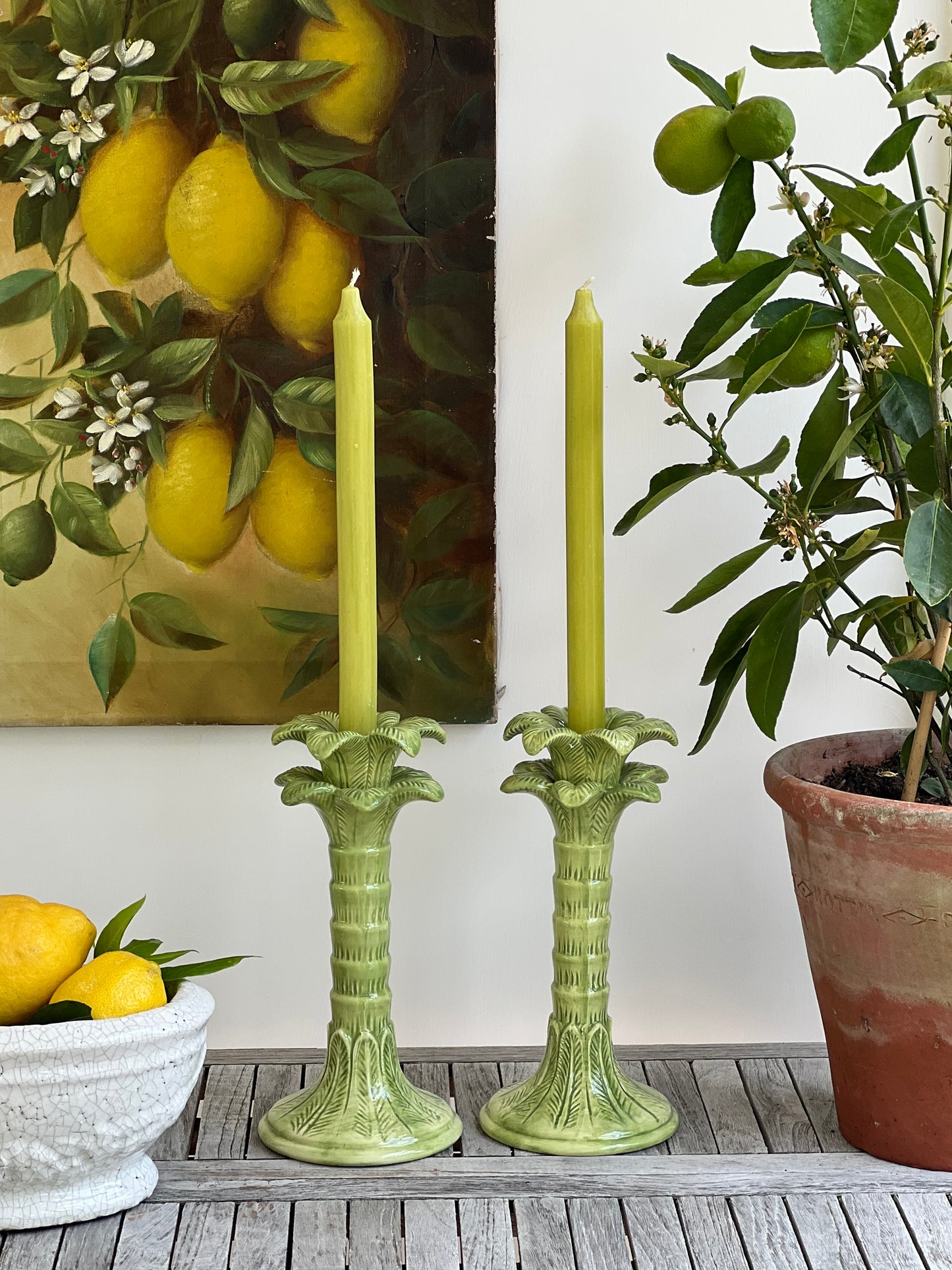 Green Palm Candlesticks – Set of 2