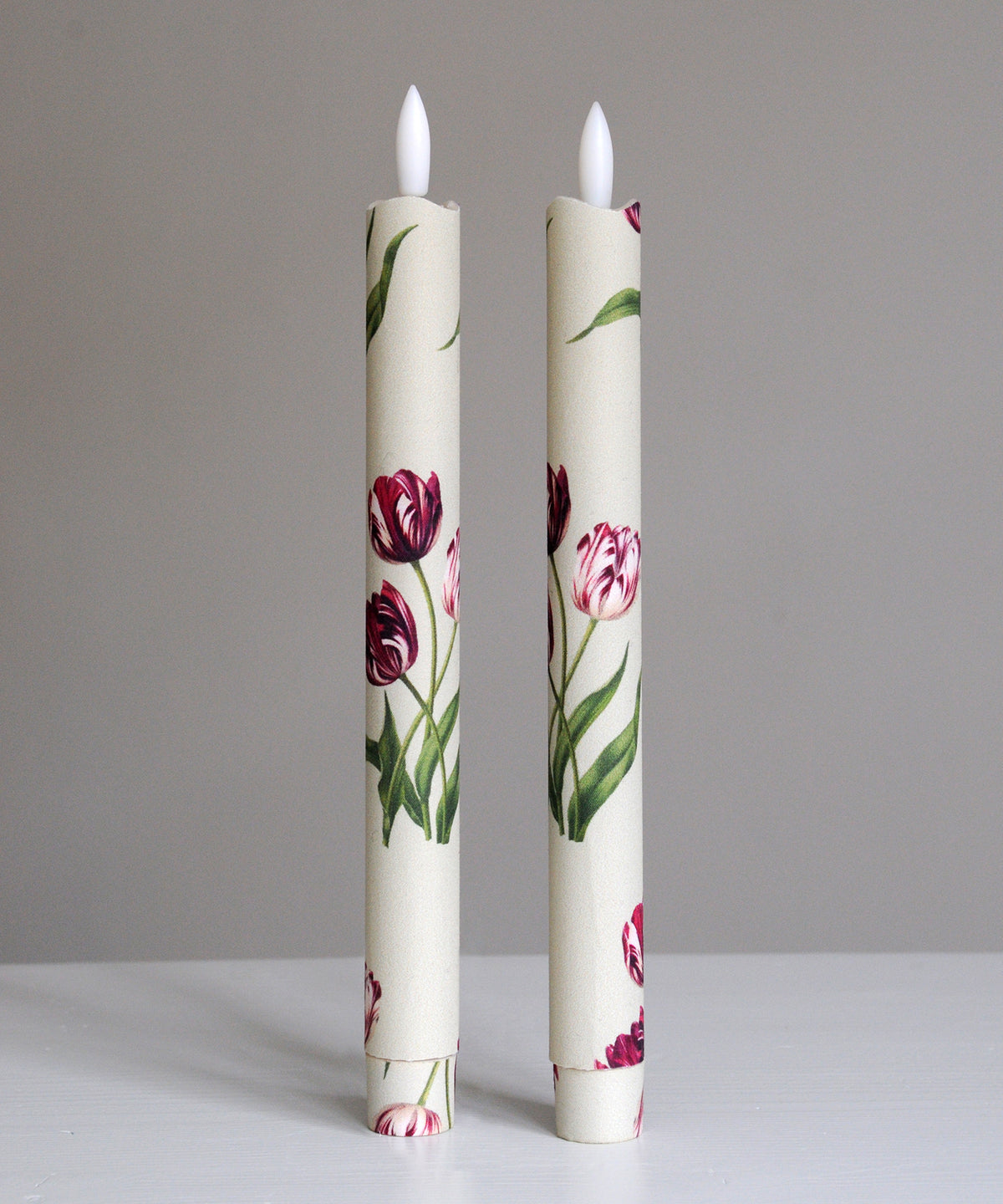 'Heritage Tulip Sage Green' - Fabric wrapped Flameless LED Wax Candles