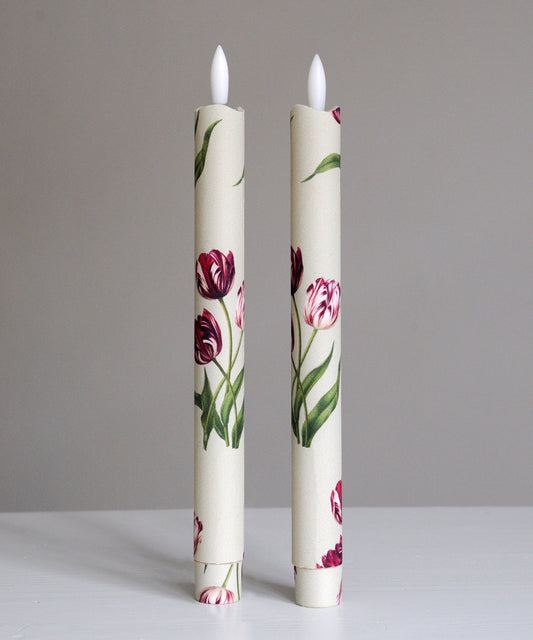 'Heritage Tulip Sage Green' - Fabric wrapped Flameless LED Wax Candles
