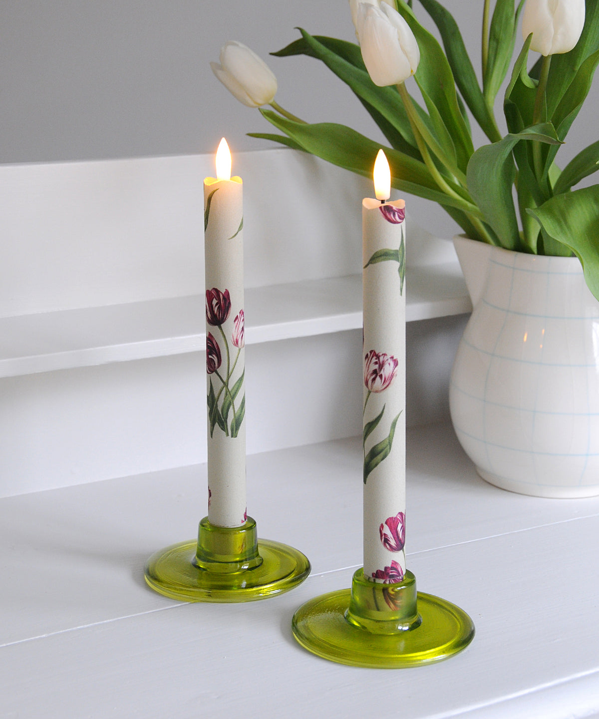 'Heritage Tulip Sage Green' - Fabric wrapped Flameless LED Wax Candles