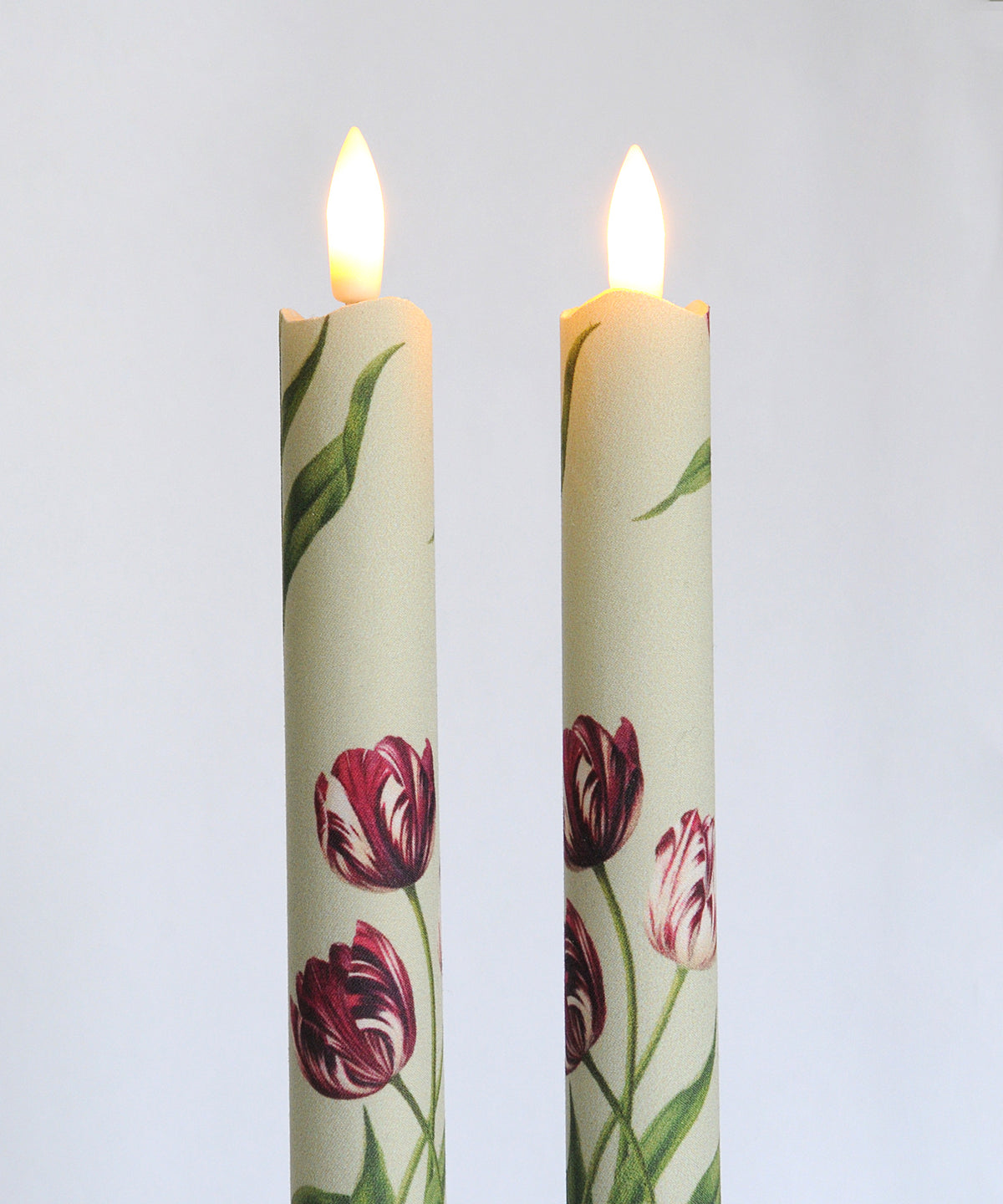 'Heritage Tulip Sage Green' - Fabric wrapped Flameless LED Wax Candles