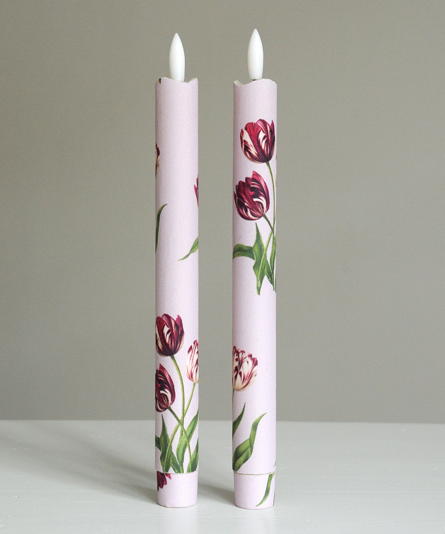 'Heritage Tulip Tea Rose' - Fabric wrapped Flameless LED Wax Candles