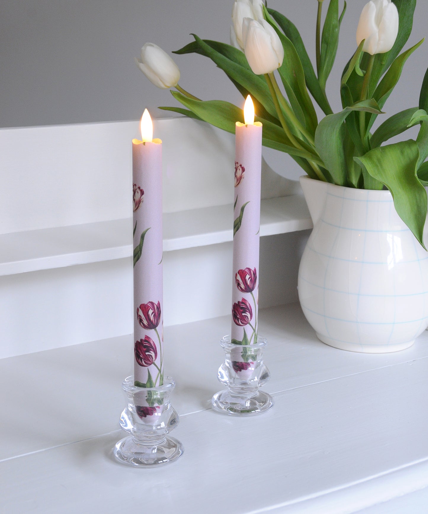 'Heritage Tulip Tea Rose' - Fabric wrapped Flameless LED Wax Candles