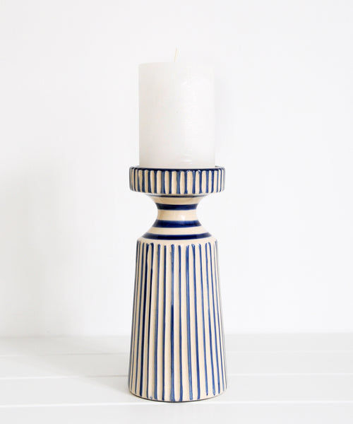 Blue & White Striped Candle Holder
