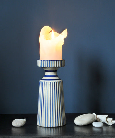 Blue & White Striped Candle Holder
