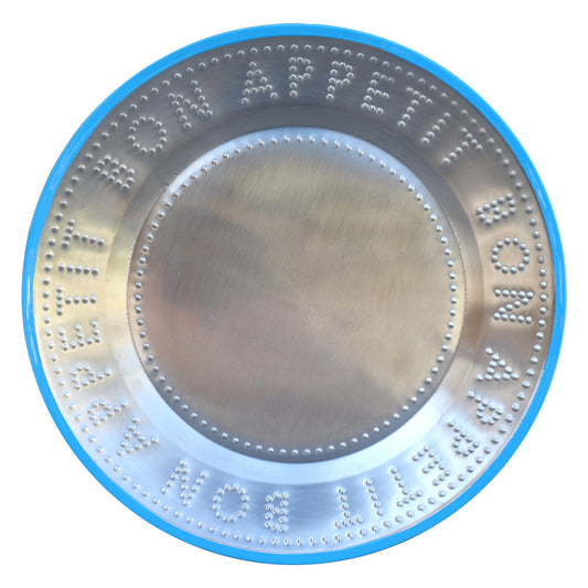 'Bon Appetit' Stainless Steel Plate - Blue edge