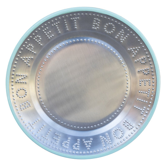 'Bon Appetit' Stainless Steel Plate – Green Edge