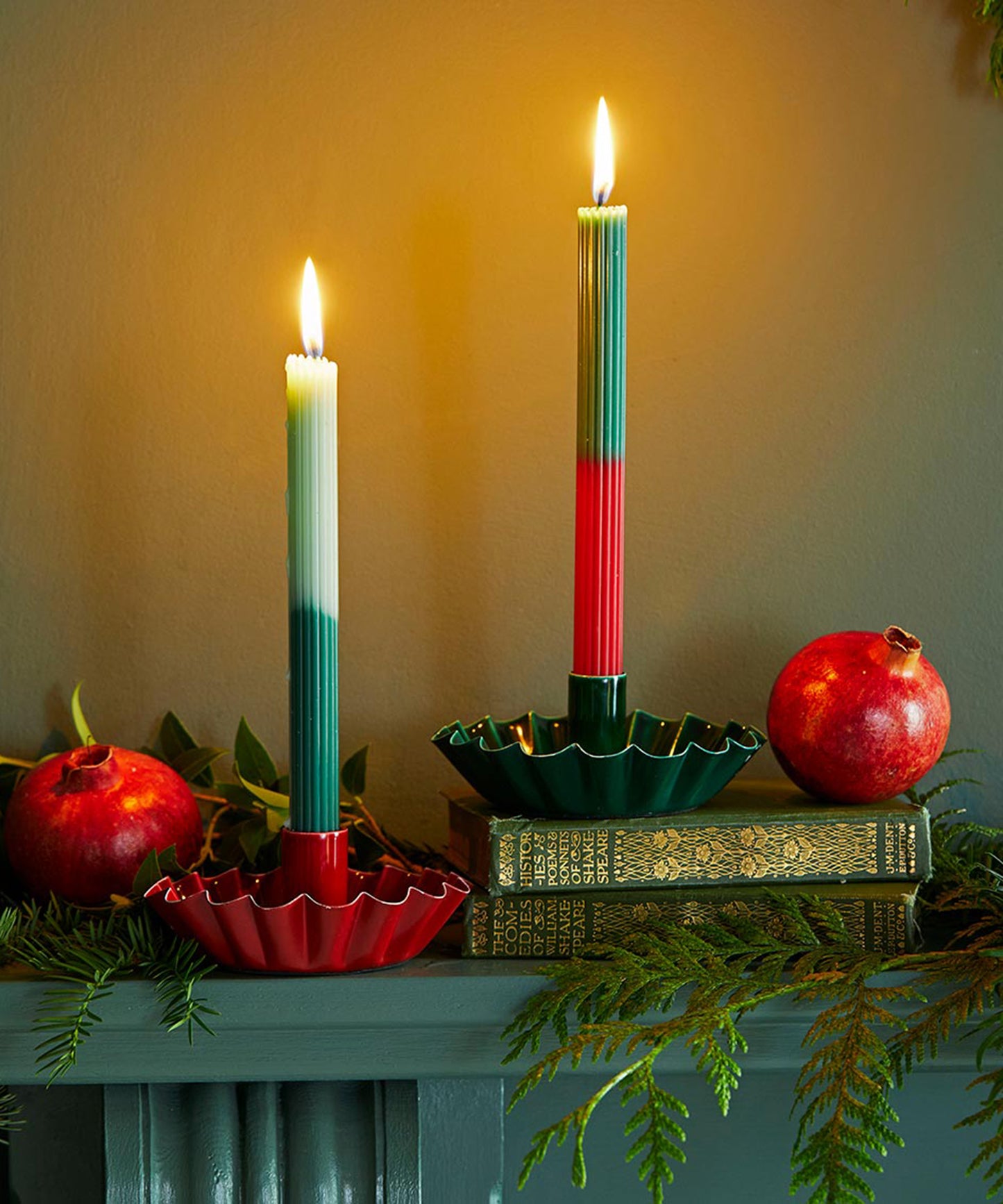 Dark Green Scalloped Candle Holder