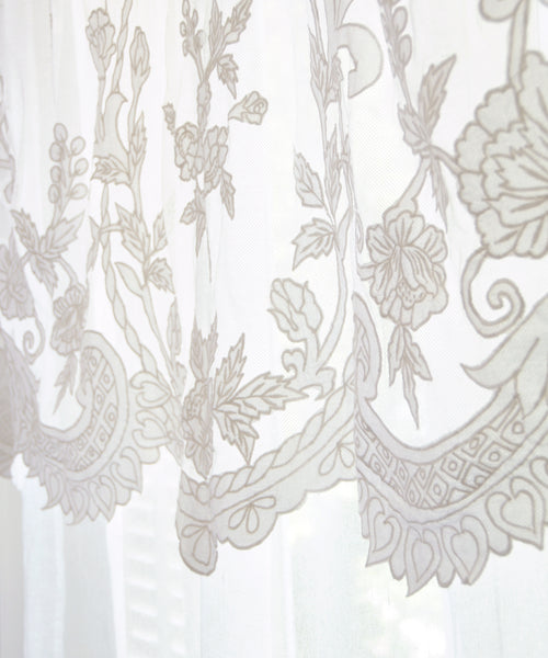 White Linen Curtain with Patterned Overlay