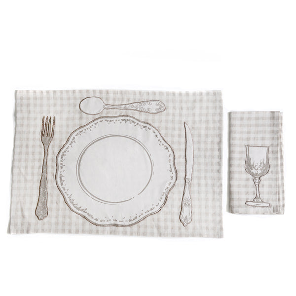 Neutral gingham placemat and napkin
